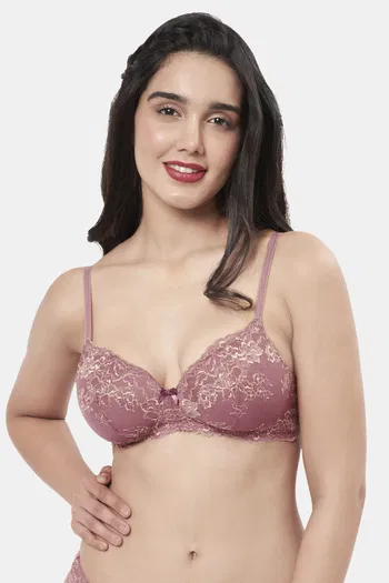 Buy Amante Padded Non Wired Full Coverage Lace Bra Bra - Messa Rose